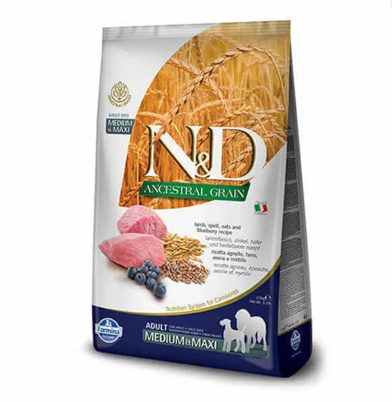 N&D Ancestral Grain Adult Düşük Tahıllı Kuzu Eli ve Yaban Mersinli Orta ve Büyük Irk Yetişkin Köpek Maması 2.5 Kg