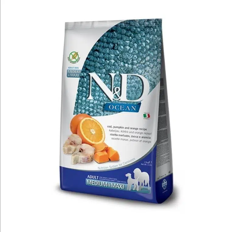 N&D Ocean Pumpkin Tahılsız Adult Balkabaklı Balıklı Portakallı Orta ve Büyük Irk Yetişkin Köpek Maması 2.5 Kg
