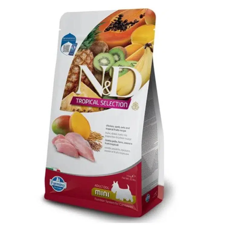N&D Tropical Selection Adult Tavuklu ve Tropikal Meyveli Mini Irk Yetişkin Köpek Maması 1.5 Kg