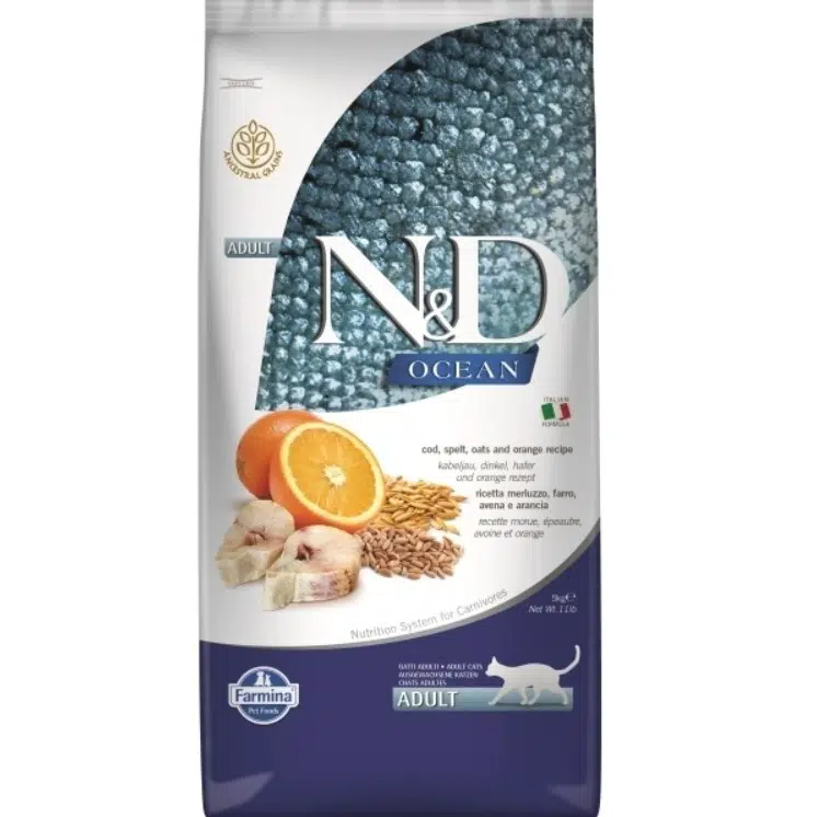 N&D Ocean Morina Adult Balıklı Portakallı Ve Ata Tahıllı Yetişkin Kedi Maması 5 Kg