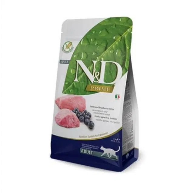 N&D Prime Adult Tahılsız Kuzu Eti ve Yaban Mersinli Yetişkin Kedi Maması 10 Kg