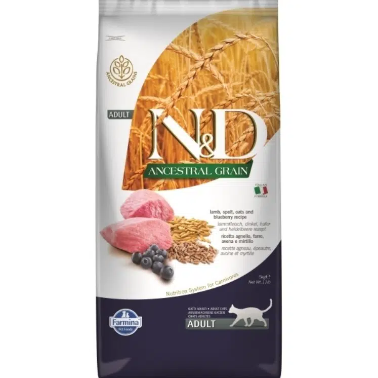 N&D Ancestral Grain Adult Kuzu Etli Yaban Mersinli Ve Ata Tahıllı Yetişkin Kedi Maması 5 Kg