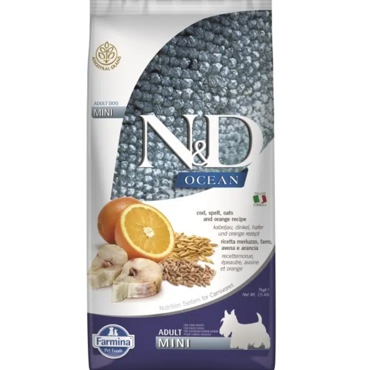 N&D Ocean Adult Morina Balıklı Portakallı Küçük Irk Ata Tahıllı Yetişkin Köpek Maması 7 Kg