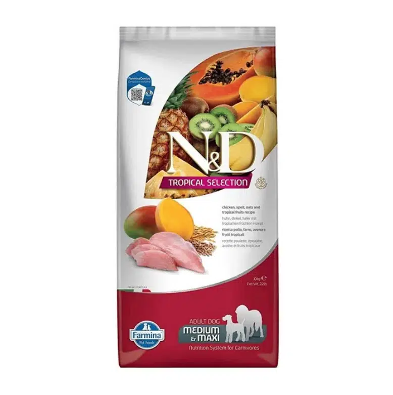 N&D Tropical Selection Adult Tavuklu ve Tropikal Meyveli Orta ve Büyük Irk Yetişkin Köpek Maması 10 Kg