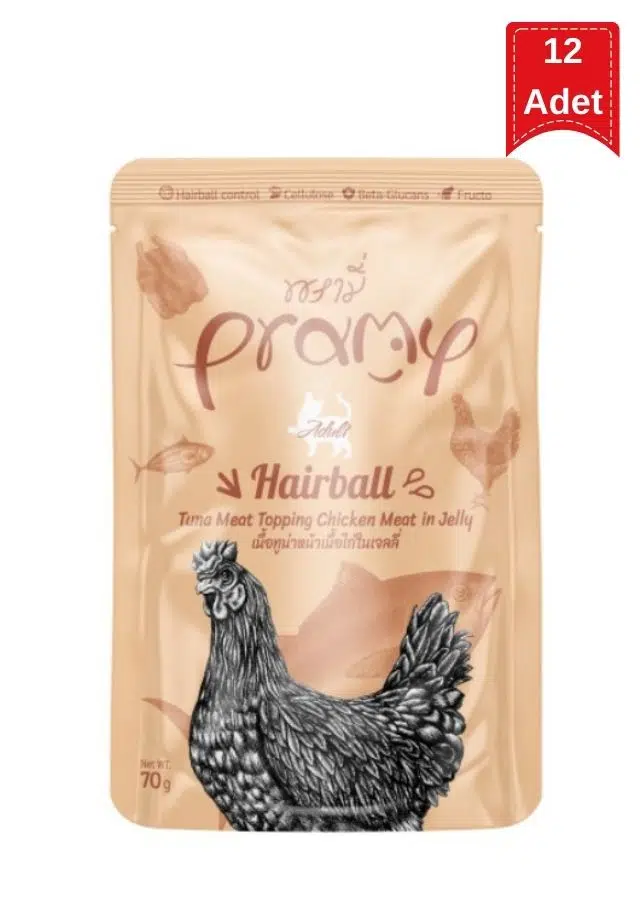Pramy Hairball Jöle Ton Balıklı ve Tavuk Etli Kedi Konservesi 70 Gr X 12 Adet