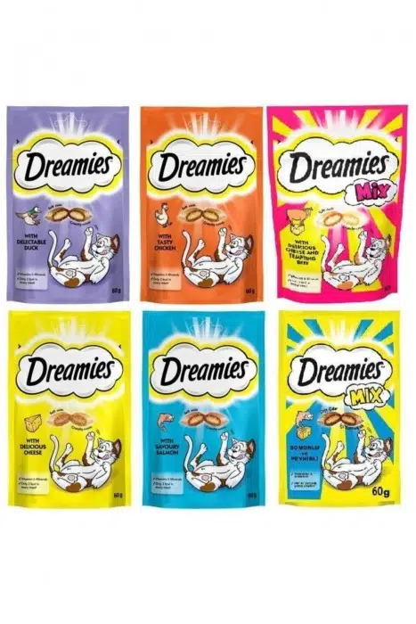 Dreamies Seti Sığırlı, Somonlu, Peynirli, Tavuklu, Somonlu ,Peynirli, Ördekli Kedi Ödülü 60 Gr X 6 Adet