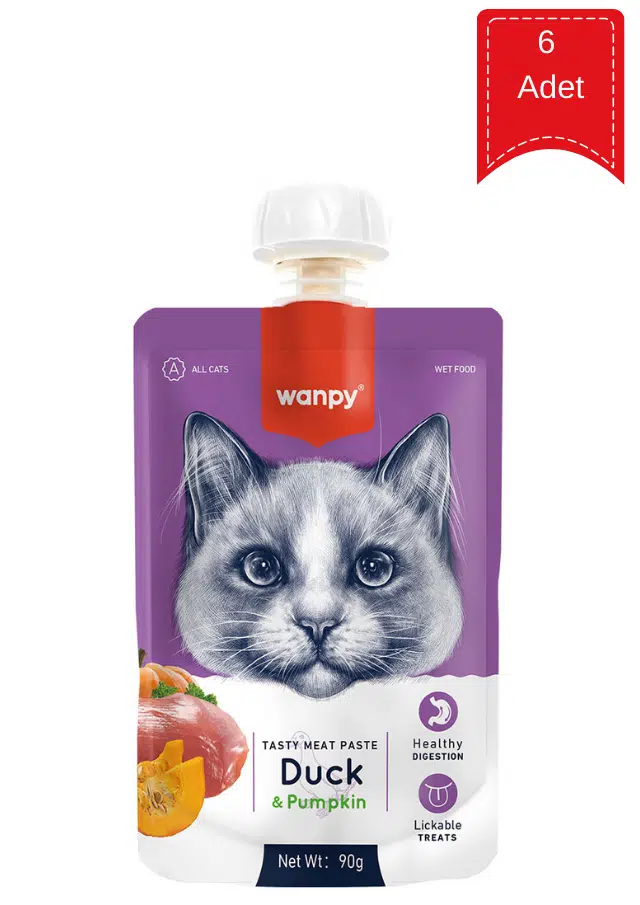 Wanpy Ördekli ve Bal Kabaklı Ezme Kedi Ödül Maması 90 Gr X 6 Adet