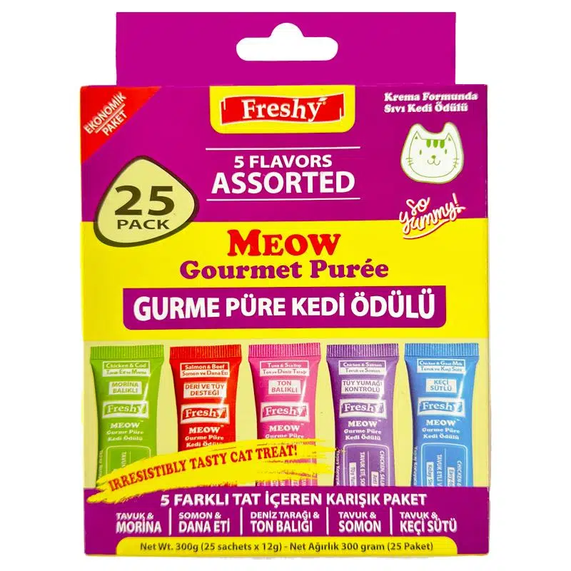 Freshy Meow 5 Farklı Lezzette Krema Kedi Ödülü 25 Adet