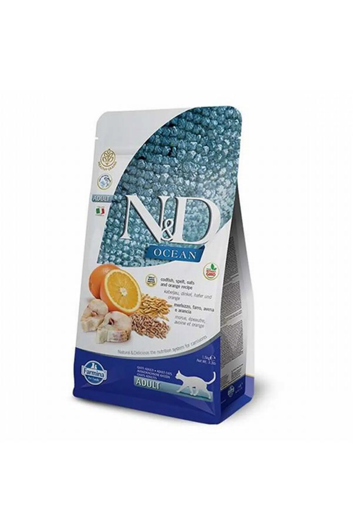 N&D Ocean Tahılsız Morina Balıklı ve Portakallı Yetişkin Kedi Maması 1.5 Kg