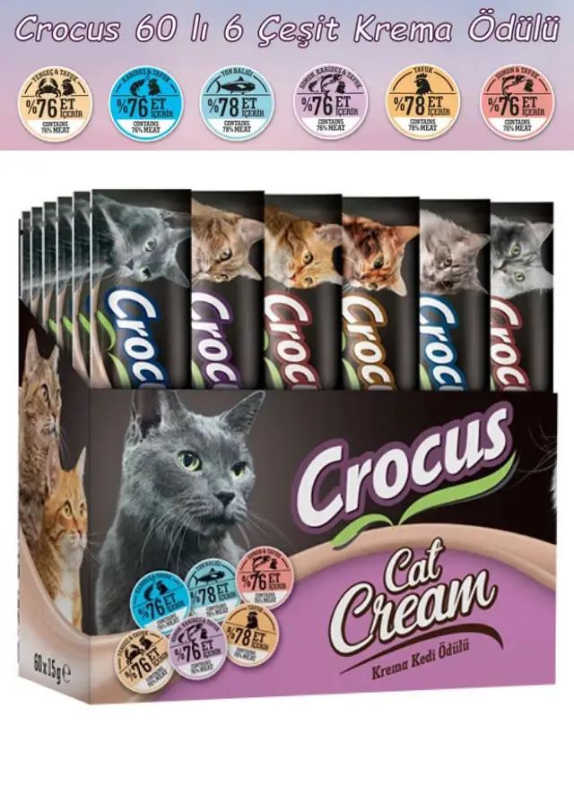 Crocus Multipack 6 Çeşit Krema Kedi Ödülü 900 Gr 15 Gr X 60 Adet