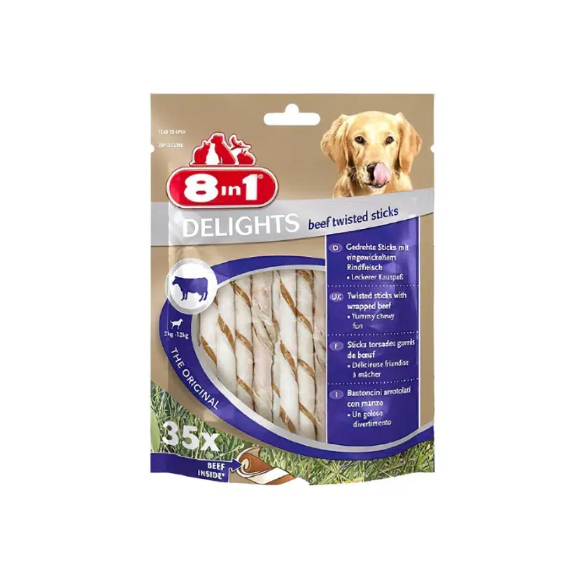 8in1 Delights Beef Twisted Köpekler İçin Biftek Etli Burgu Ödül Çubuğu 35'li