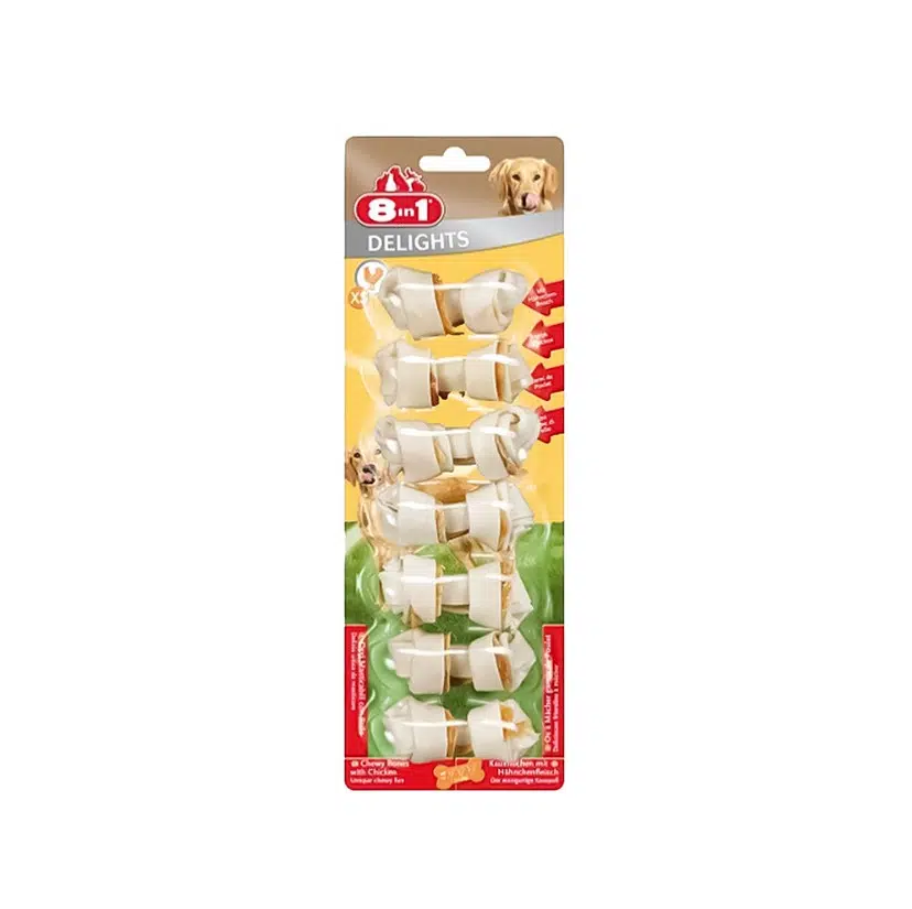 8in1 Delights Bones Ağız Bakımı İçin Düğümlü Tavuk Etli Köpek Ödül Kemiği XS 7'li 84 Gr