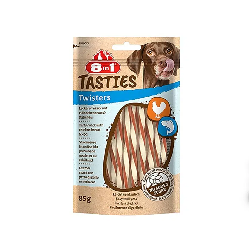 8in1 Tasties Twisters Tavuklu Balıklı Burgu Çubuk Köpek Ödülü 85 Gr