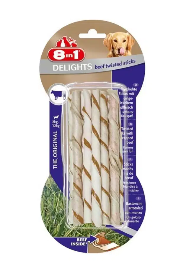 8in1 Delight Beef Twisted Biftek Etli Burgu Çubuk Köpek Ödülü 10'lu