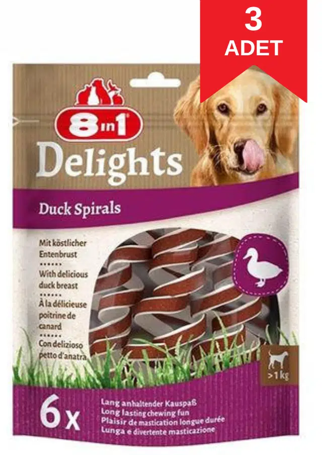 8in1 Delights Duck Spirals Ördekli Burgu Köpek Ödülü 6'lı X 3 Adet