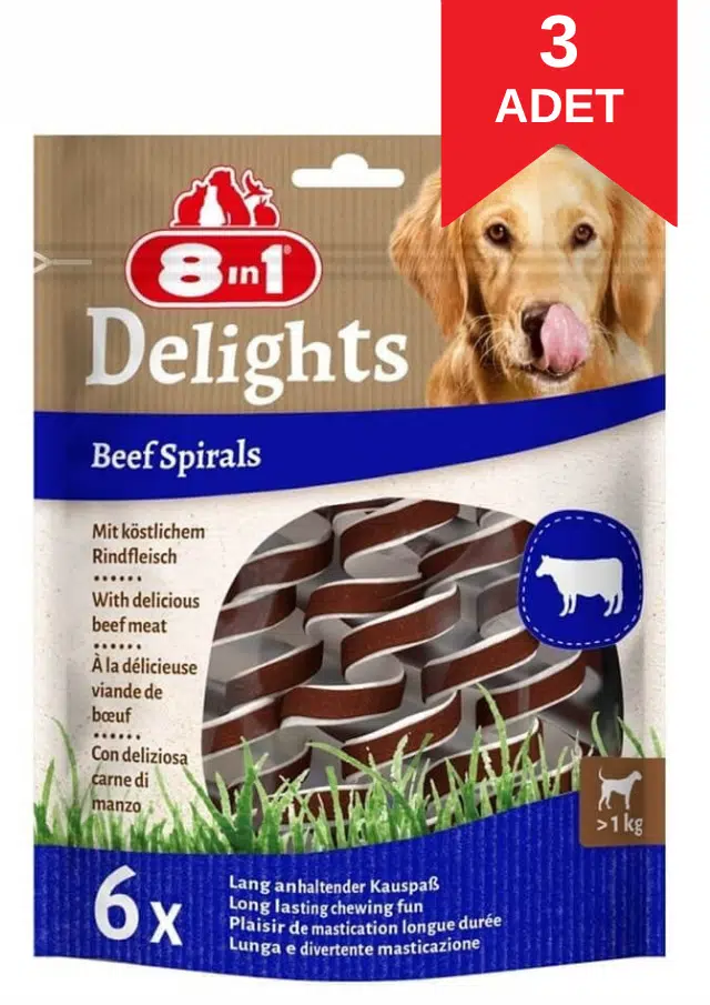 8in1 Smart Delights Beef Spirals Biftekli Burgu Köpek Ödül Maması 6'lı 60 Gr X 3 Adet