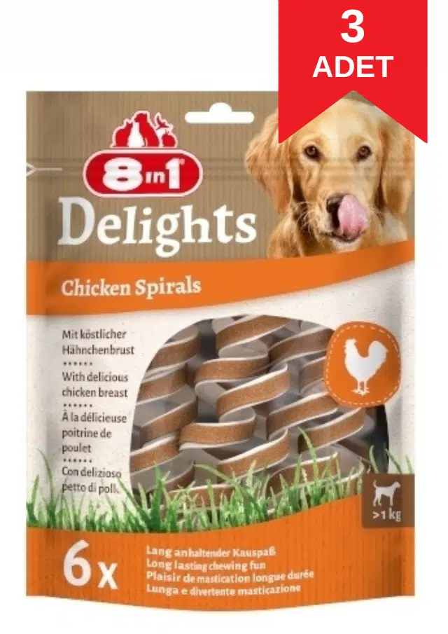 8in1 Smart Delights Chicken Spirals Tavuklu Burgu Köpek Ödül Maması 6'lı 60 Gr X 3 Adet
