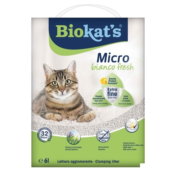 Biokat's Bahar Kokulu Micro Bianco Fresh Extra Topaklanan Bentonit Kedi Kumu 6 Lt