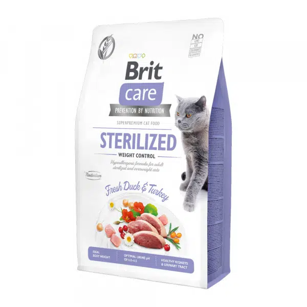 Brit Care Hipoalerjenik Kilo Kontrolü İçin Ördekli Ve Hindili Tahılsız Kısırlaştırılmış Kedi Maması 2 Kg