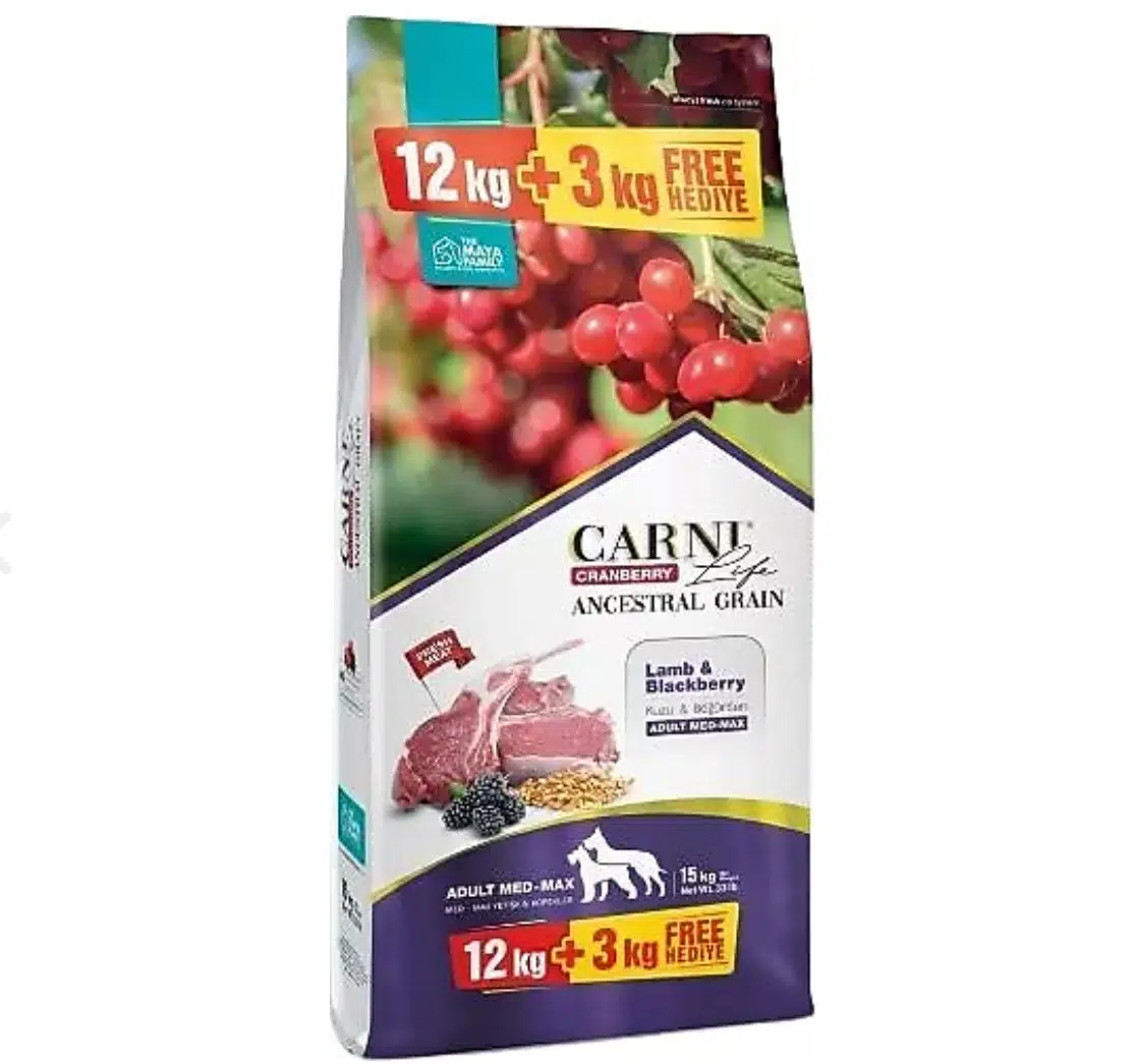 Carni Life Düşük Tahıllı Kuzu Etli Boğurtlenli Orta Büyük Irk Köpek Maması 12+3 Kg