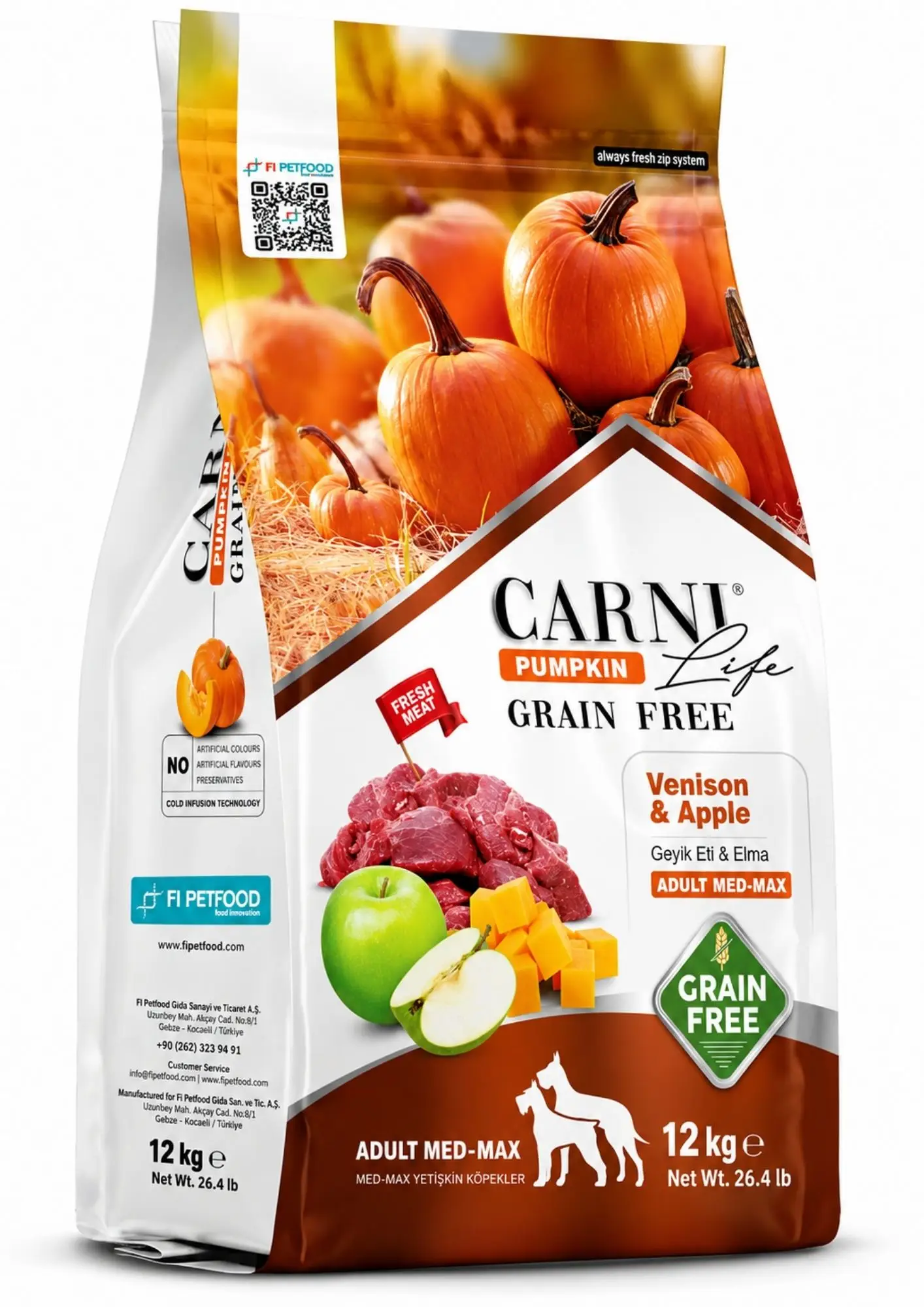 Carni Life Pumpkin Tahılsız Geyik Etli Ve Elmalı Yetişkin Köpek Maması 12 Kg