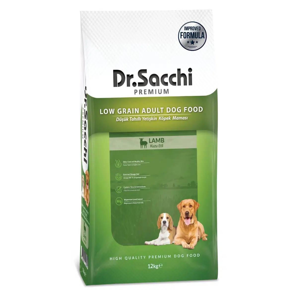 Dr.Sacchi Premium Düşük Tahıllı Adult Kuzulu Yetişkin Köpek Maması 12 Kg