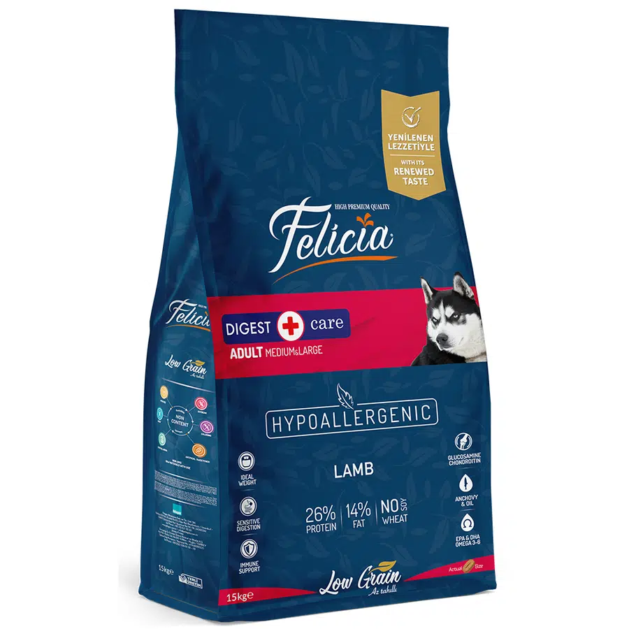 Felicia Az Tahıllı Digest Care HypoAllergenic Kuzulu Yetişkin Köpek Maması 15 Kg