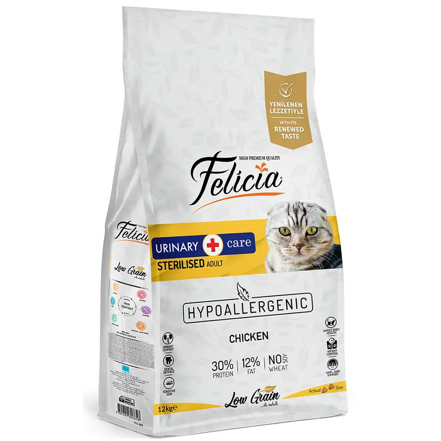 Felicia Az Tahıllı HypoAllergenic Urinary Sterilised Tavuk Kısırlaştırılmış Kedi Maması 12 Kg