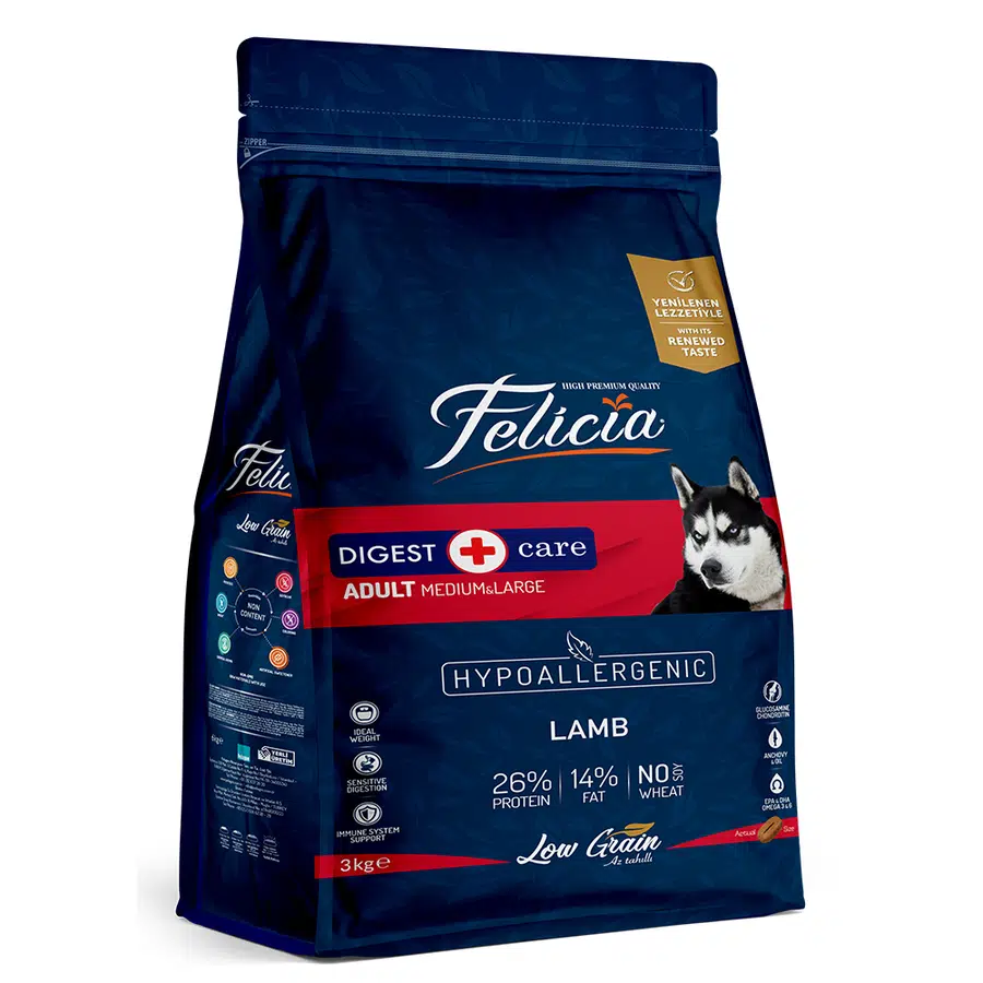 Felicia Digest Az Tahıllı HypoAllergenic Orta Büyük Irk Kuzulu Yetişkin Köpek Maması 3 Kg