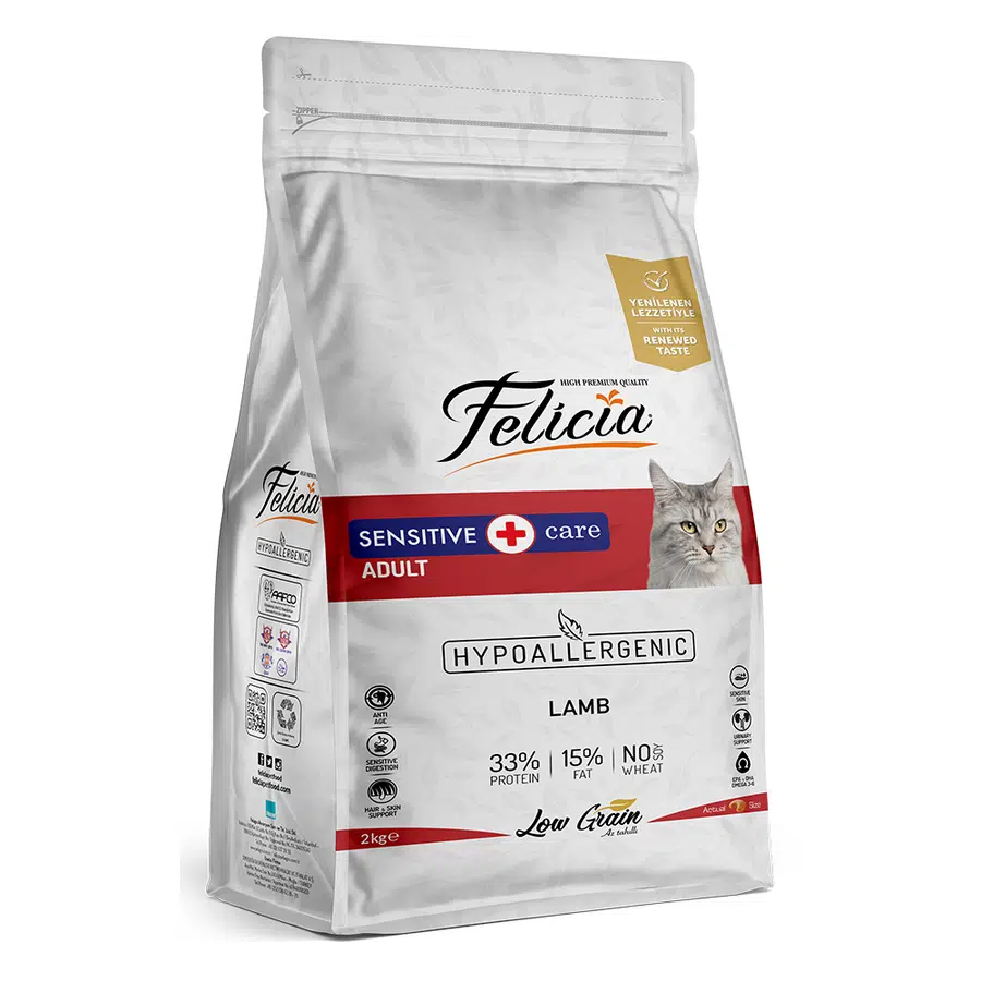 Felicia Hypoallergenic Az Tahıllı Sensitive Adult Kuzu Etli Yetişkin Kedi Maması 2 Kg