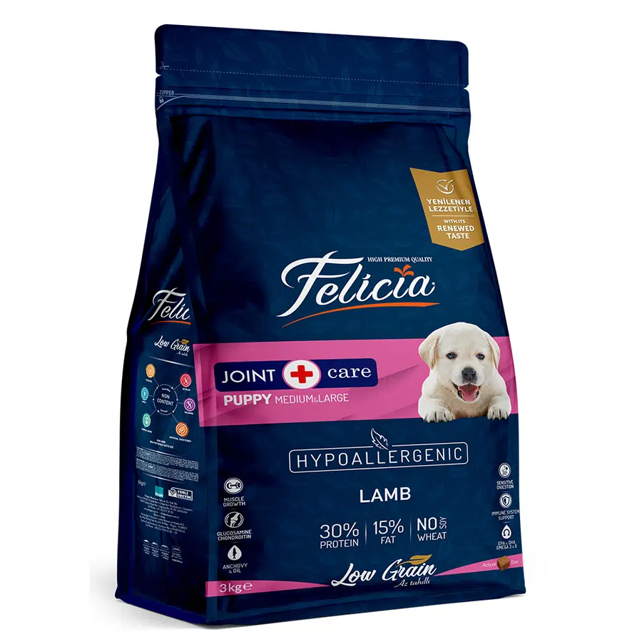Felicia HypoAllergenic Orta Büyük Irk Az Tahıllı Joint Puppy Kuzulu Yavru Köpek Maması 3 Kg