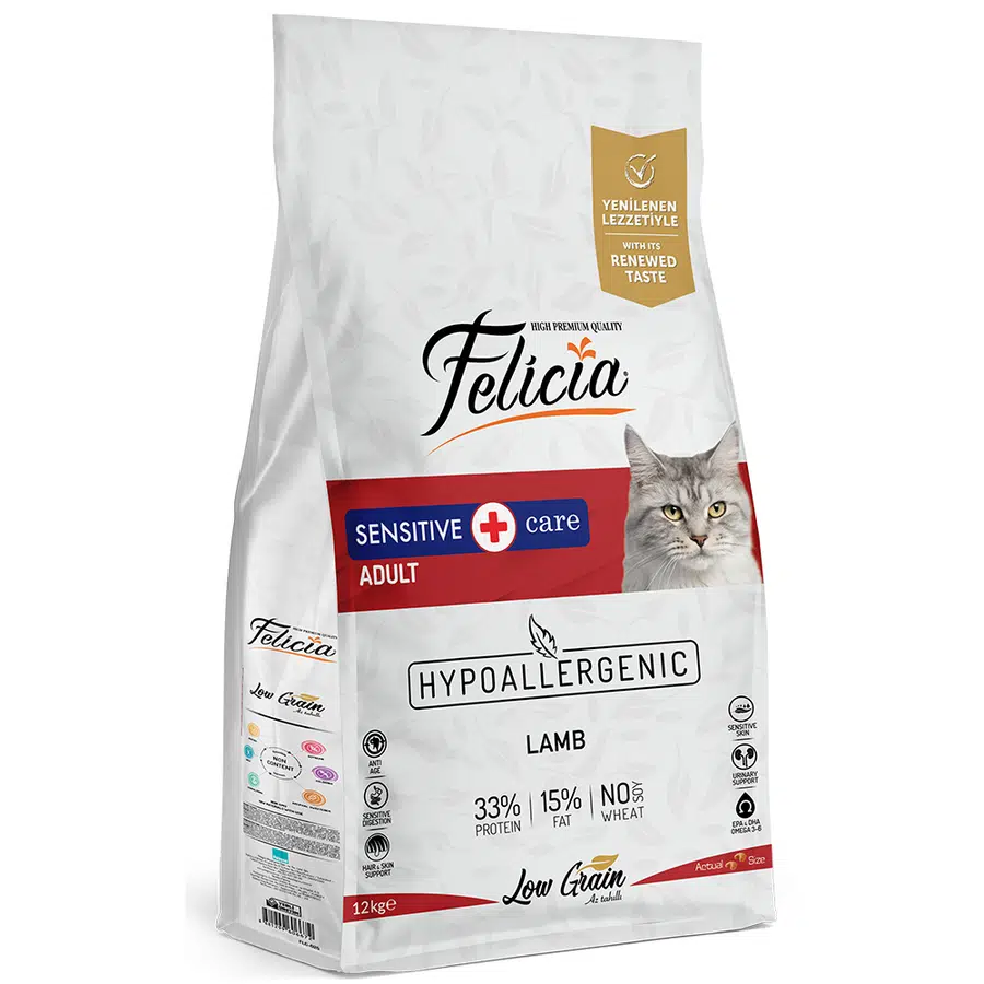 Felicia HypoAllergenic Sensitive Kuzu Etli Düşük Tahıllı Yetişkin Kedi Maması 12 Kg