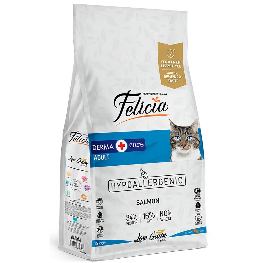 Felicia Derma Care Somonlu Adult Az Tahıllı HypoAllergenic Yetişkin Kedi Maması 12 Kg 