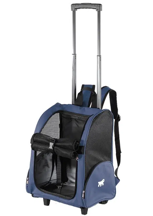 Ferplast Trolley Small Mavi Tekerlekli Çekçekli Kedi Köpek Sırt Taşıma Çantası