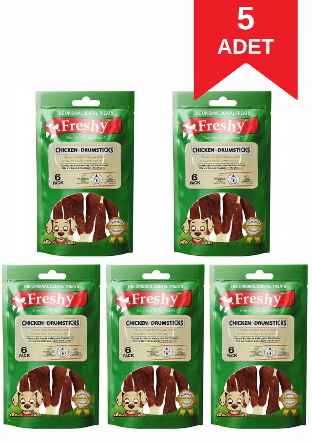 Freshy Chicken Drumstick Tavuk Eti Sarılı Kalsiyum But Kemik Köpek Ödülü 6'lı 90 Gr 5 Paket