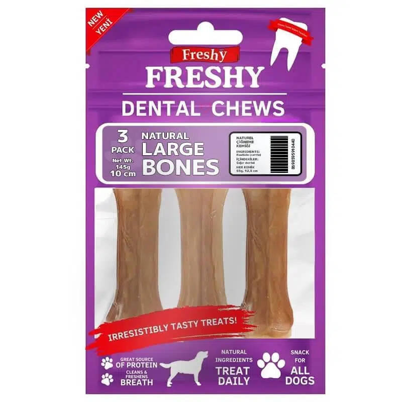 Freshy Dental Chews Natural Large Bones Köpek Ödül Kemiği 12.5 Cm 3 Adet