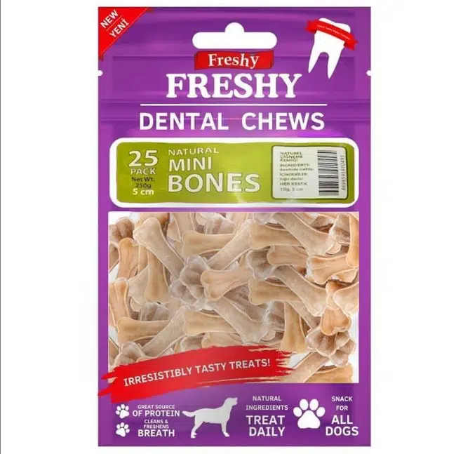 Freshy Dental Chews Natural Mini Bones Sığır Etli Köpek Ödül Kemiği 25 Adet