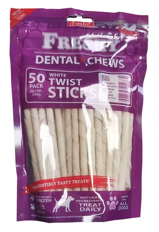 Freshy Dental Chews Twist Sticks Beyaz Burgu Çubuk Köpek Ödülü 50 Adet
