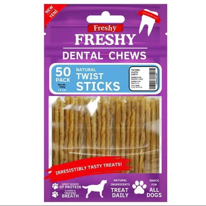 Freshy Dental Chews Twist Sticks Naturel Burgu Çubuk Köpek Ödülü 50 Adet