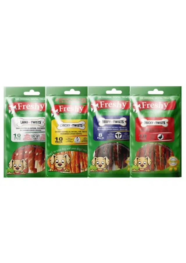 Freshy Kurutulmuş Sığır Ördek Tavuk Kuzu Etli Twist Köpek Ödül Kemiği Karışık 4 Paket