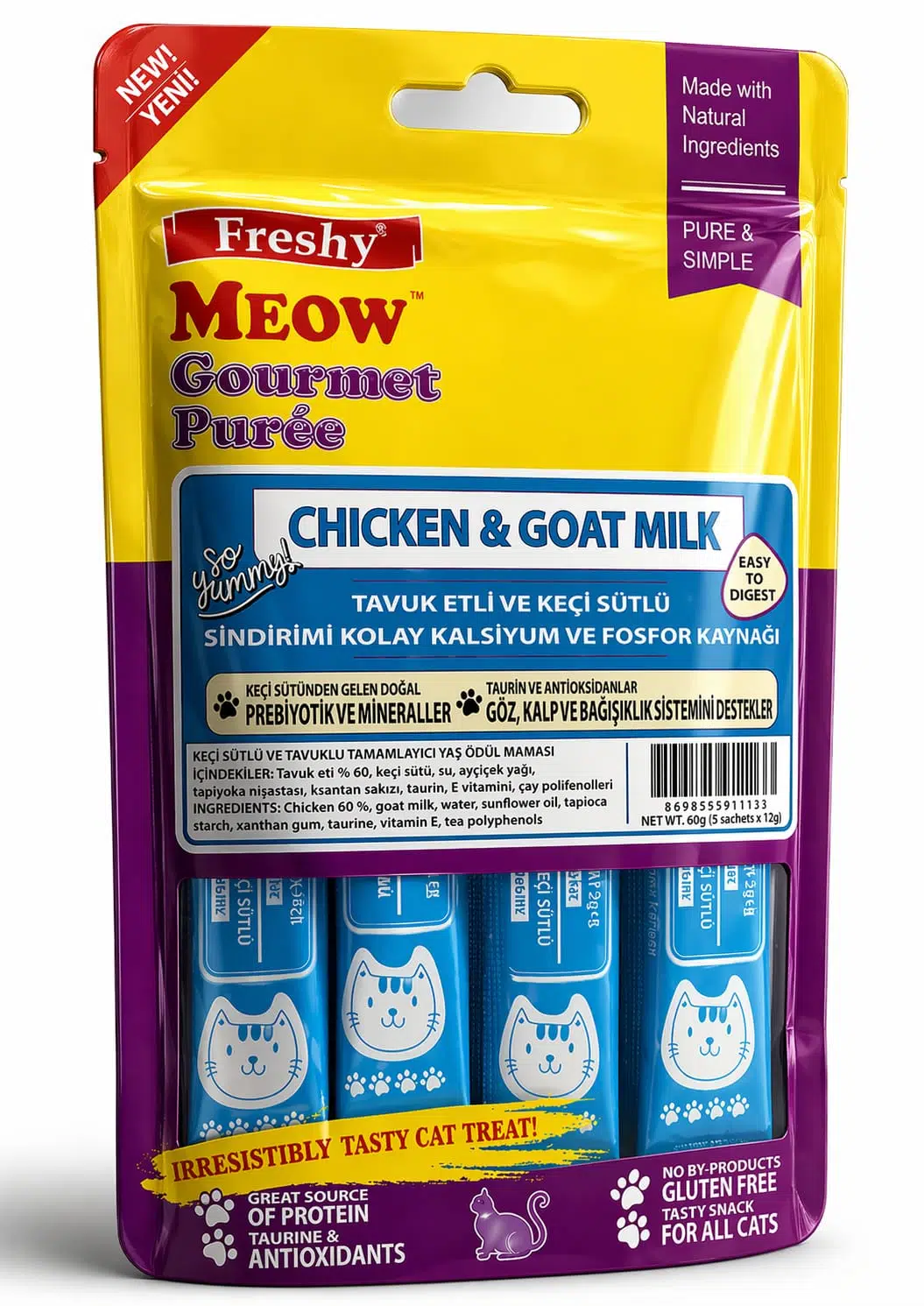 Freshy Meow Tavuklu Ve Keçi Sütlü Krema Kedi Ödülü 60 Gr X 3 Adet