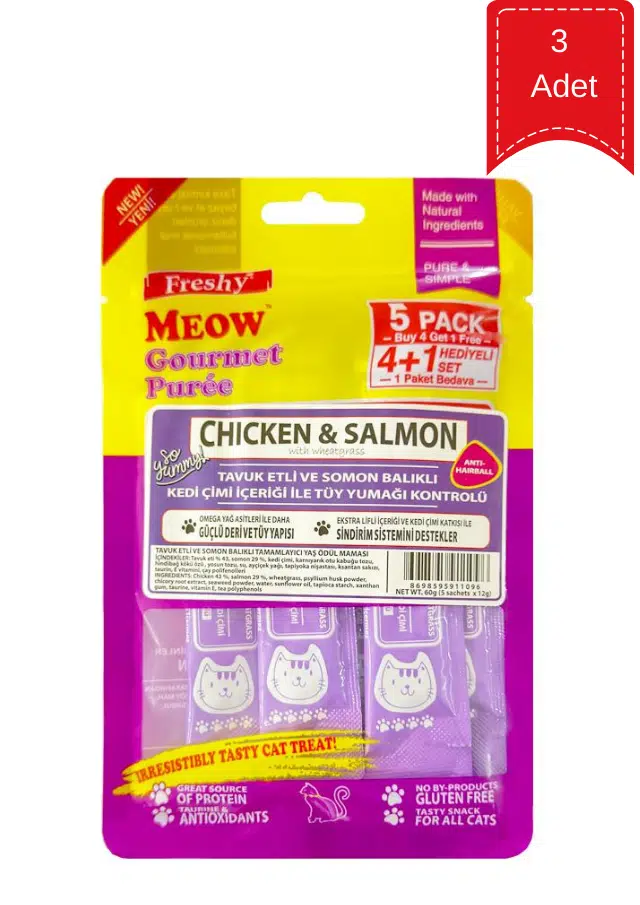 Freshy Meow Tavuklu Ve Somonlu Balıklı Krema Kedi Ödülü 60 Gr X 3 Adet