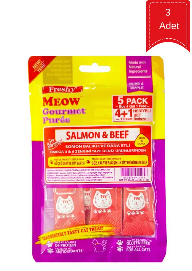 Freshy Meow Somonlu Ve Biftekli Krema Kedi Ödülü 60 Gr X 3 Adet