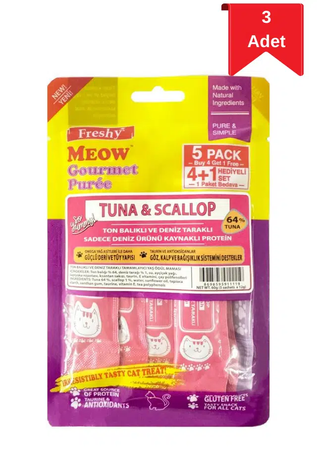 Freshy Meow Ton Balıklı Ve Deniz Taraklı Krema Kedi Ödülü 60 Gr X 3 Adet