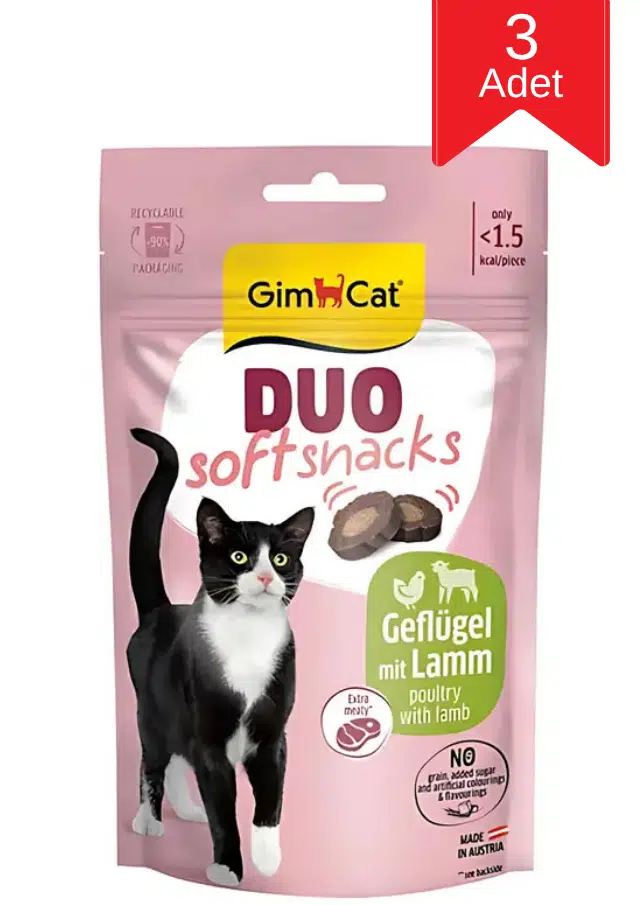 Gimcat Duo Soft Snacks Kuzulu ve Kümes Hayvanlı Kedi Ödül Maması 50 Gr X 3 Adet