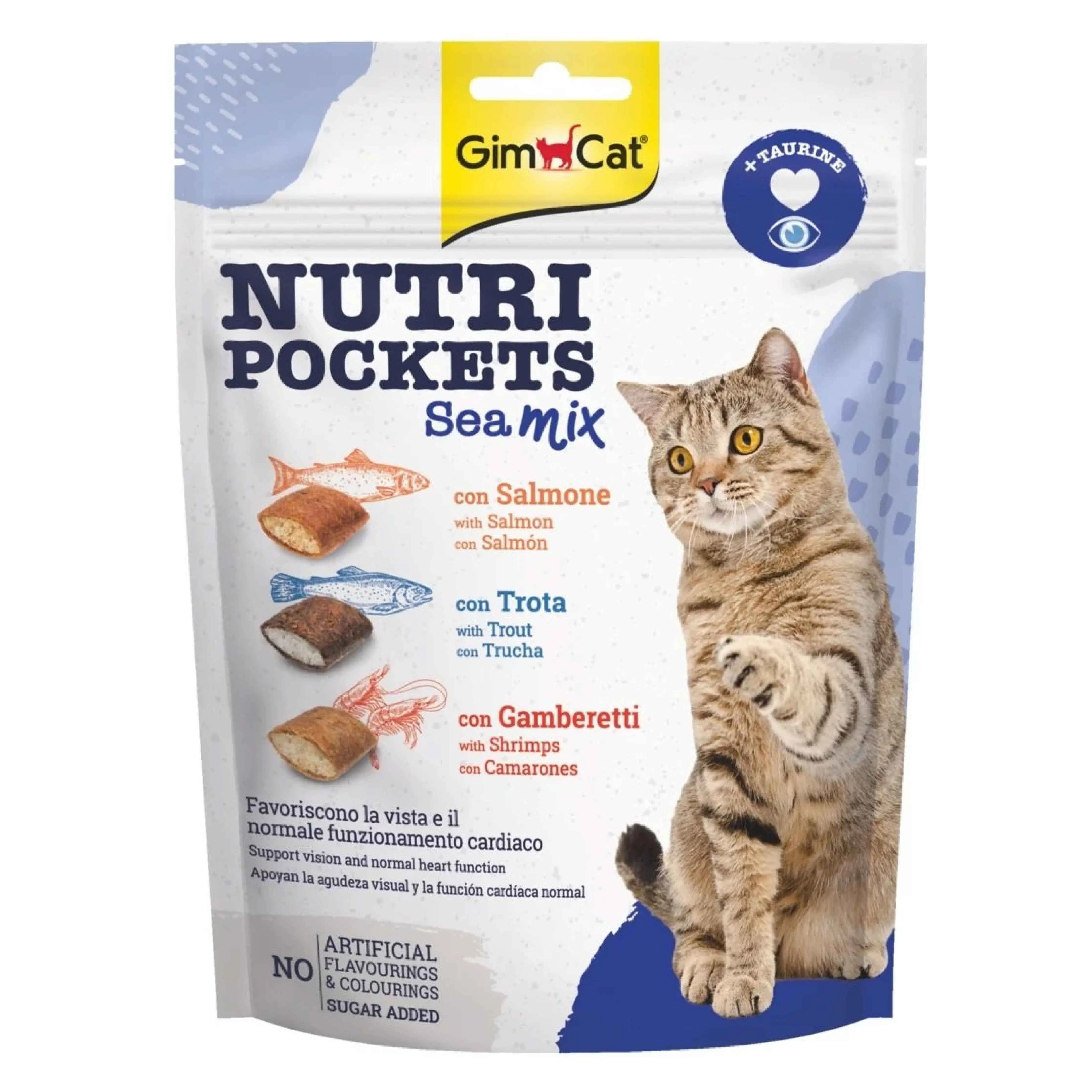 GimCat Nutripockets Sea Mix Somonlu, Alabalık Ve Karidesli Kedi Ödülü 150 Gr
