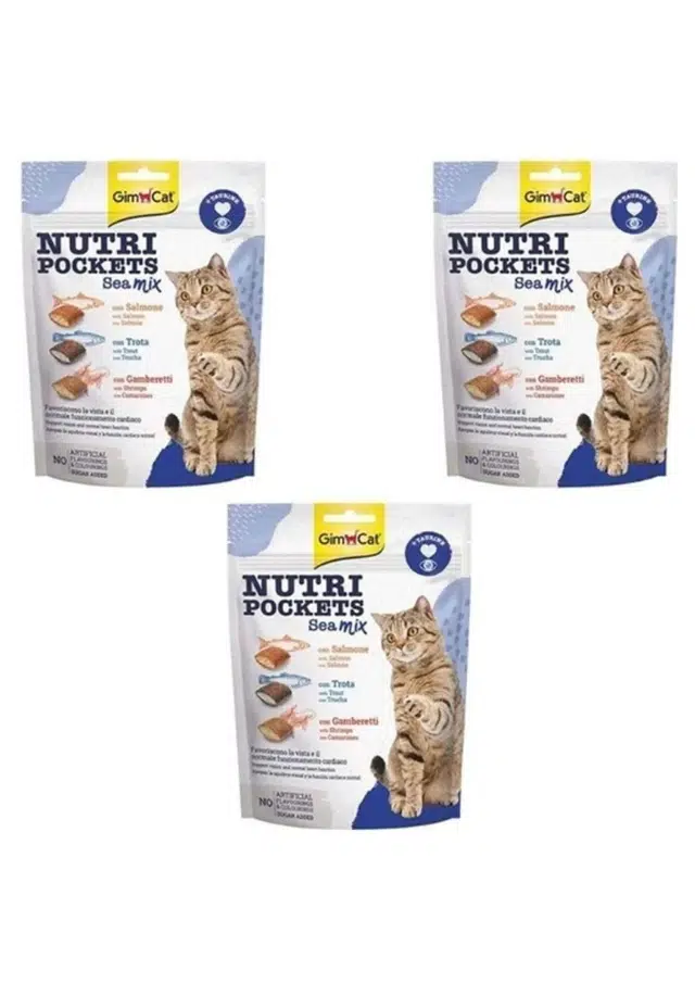 GimCat Nutripockets Sea Mix Somonlu Ve Karidesli Kedi Ödülü 150 Gr X 3 Adet