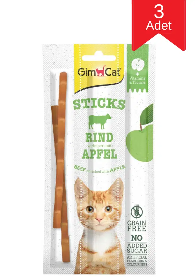 Gimcat Rind Apfel Sticks Sığırlı Ve Elmalı Kedi Ödül Çubuğu 15 Gr 3'lü X 3 Adet