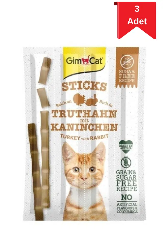 GimCat Sticks Hindi ve Tavşan Etli Kedi Ödül Çubuğu 20 Gr X 3 Adet