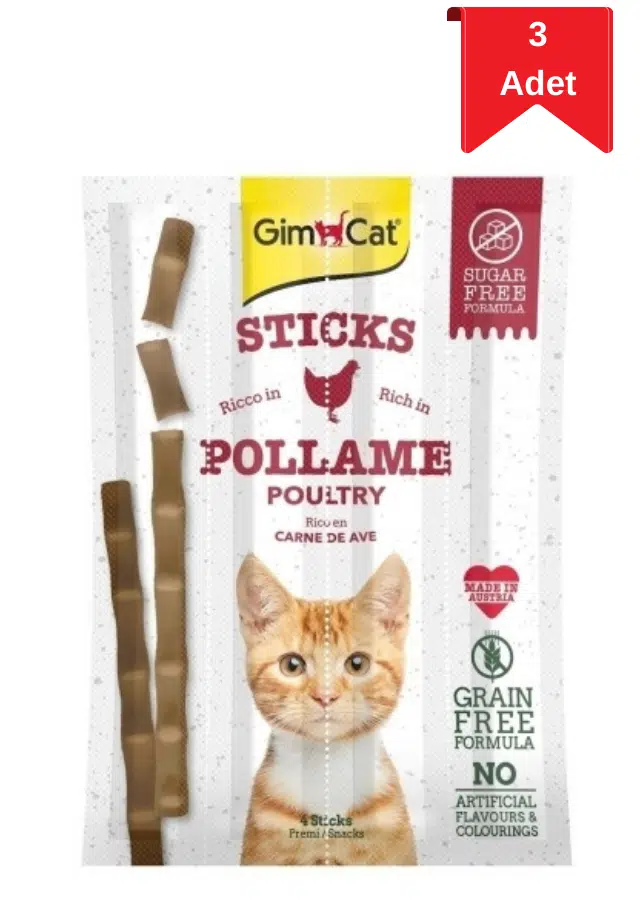 GimCat Sticks Tahılsız Kümes Hayvanı Etli Kedi Ödül Çubuğu 20 Gr X 3 Adet